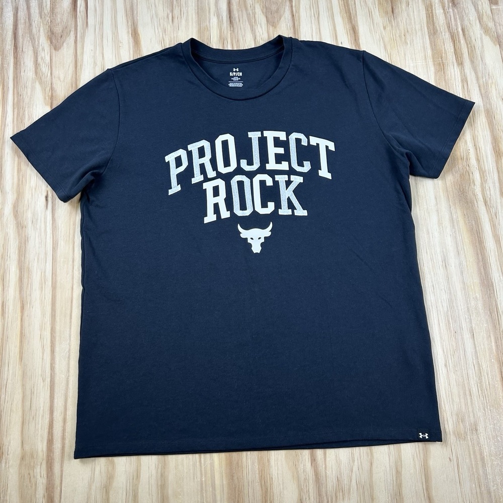 Under Armour Project Rock Men's Small Black Baggy T Shirt Embroidered Logo